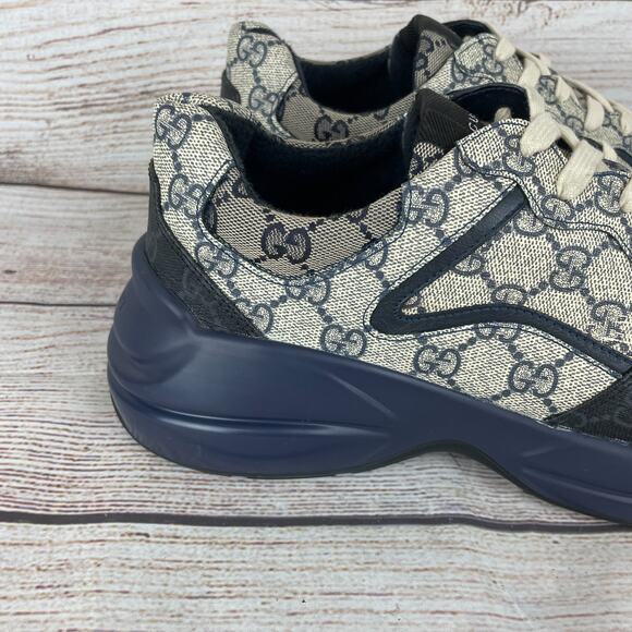 Gucci Rhyton GG Monogram Navy Blue Beige Mens Sz 6G US 6.5 Sneakers - Picture 13 of 16